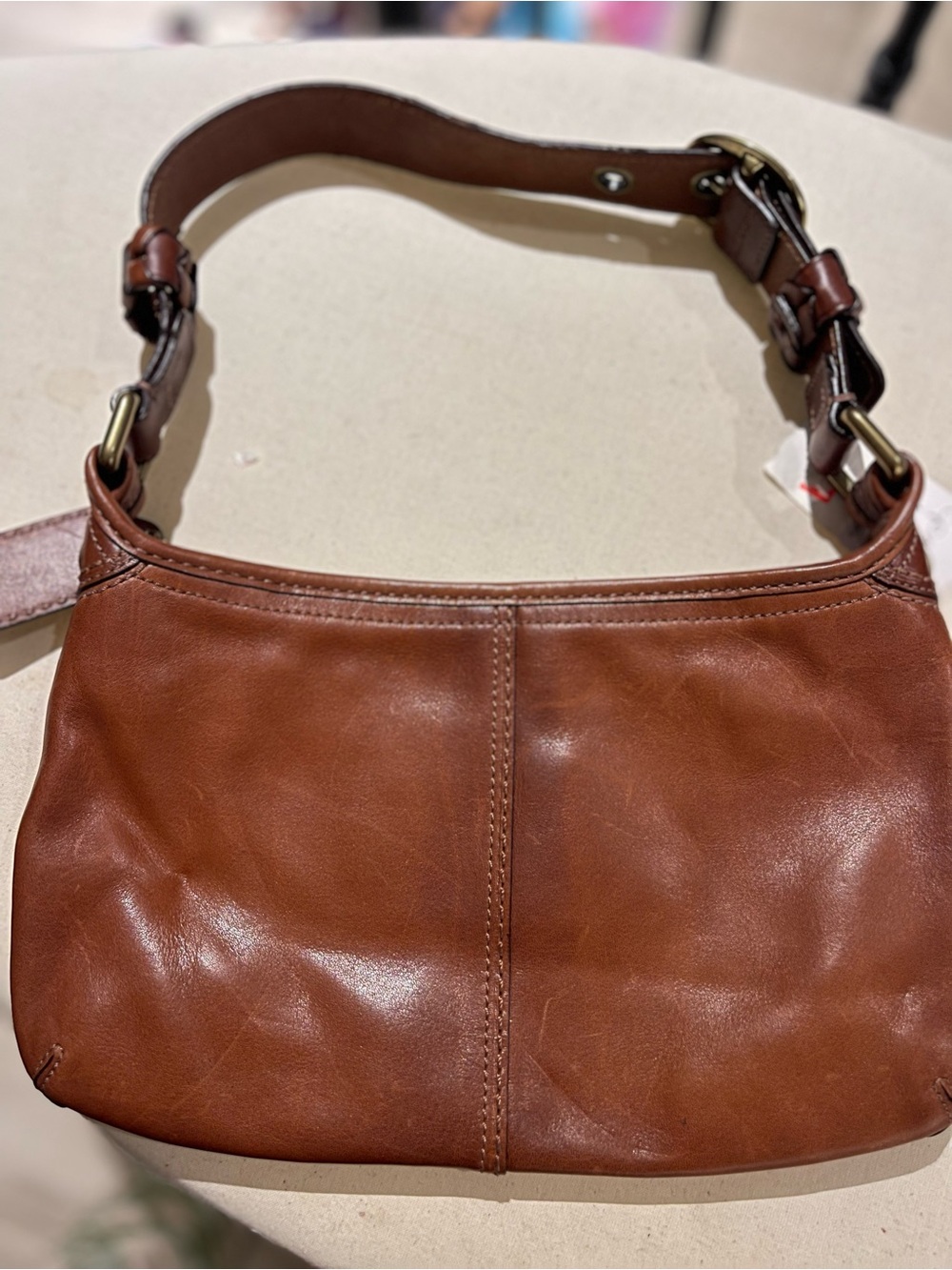 Vintage Y2K Coach Bleeker small Tan Leather Shoulder Hobo Bag with Brass Accents - Picture 2 of 12